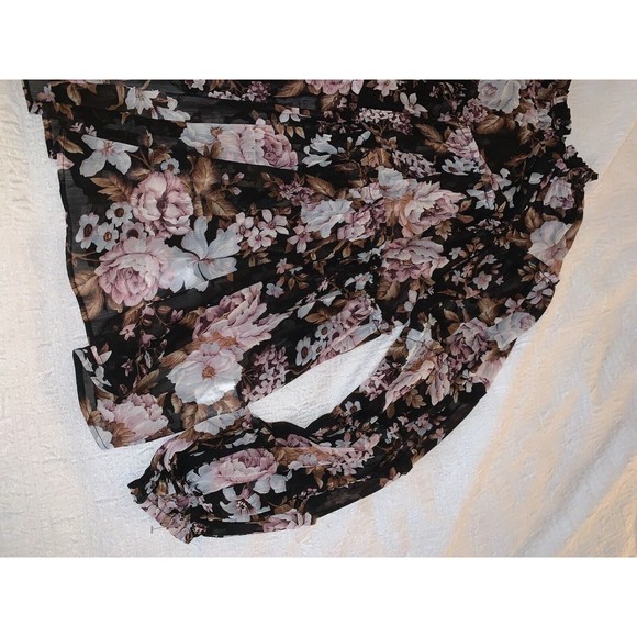 $110 OPT Shirt Blouse Women Med. Chiffon Tier Black Pink Floral Ladies Designer - Picture 10 of 16